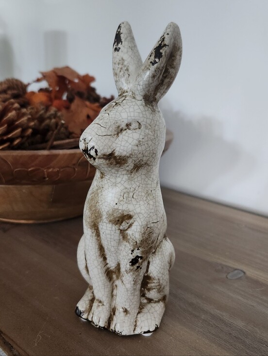 Other - Rustic Crackle Glaze Ceramic Rabbit Bunny Figurine Farmhouse Decor 8in Farm Barn